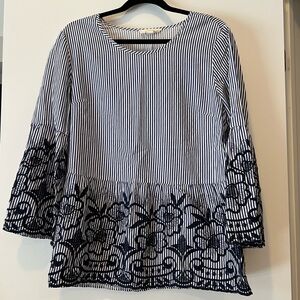 Striped embroidered Navy and White Women's Top
